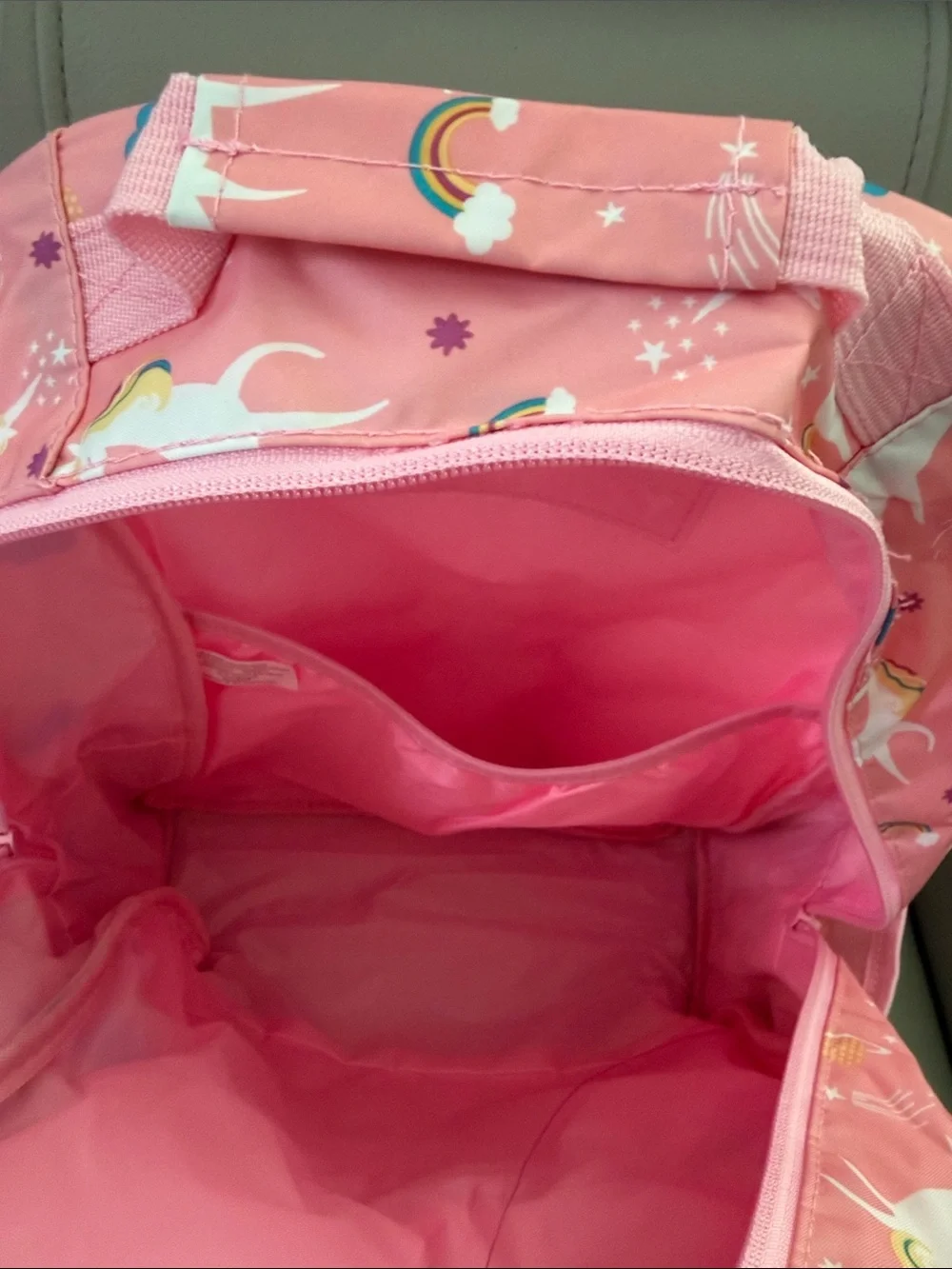 Pink Unicorn Backpack with Rainbow Accents Multiple Pockets